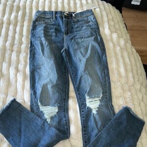 High rise 5/27 sneak peek distressed knees jeans